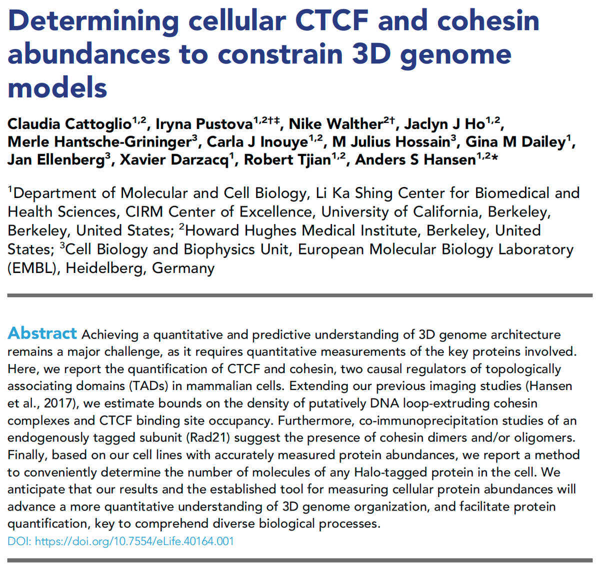 Anders_S_Hansen's tweet photo. Our @biorxivpreprint https://t.co/JQz8pjSGph on absolute quantification of CTCF and cohesin to constrain models of genome organization is now published @eLife https://t.co/Rmu0ylkzud side-by-side with a analogous paper from Peters/Ellenberg/Davidson lab: https://t.co/9Z25ShaJ67 https://t.co/H6aARcSYNZ