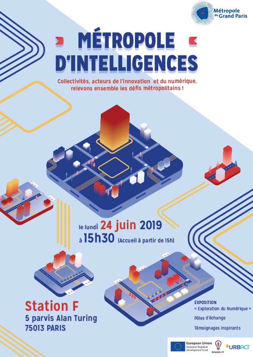 GrandParisMGP's tweet image. .@GrandParisMGP a le plaisir de vous convier à l’événement Métropole d'intelligences le 24 juin @joinstationf! L'occasion de valoriser les actions lancées dans le cadre du Schéma Métropolitain d’Aménagement #Numérique et de présenter les 1ers résultats 👉 bit.ly/2JZI3Bc