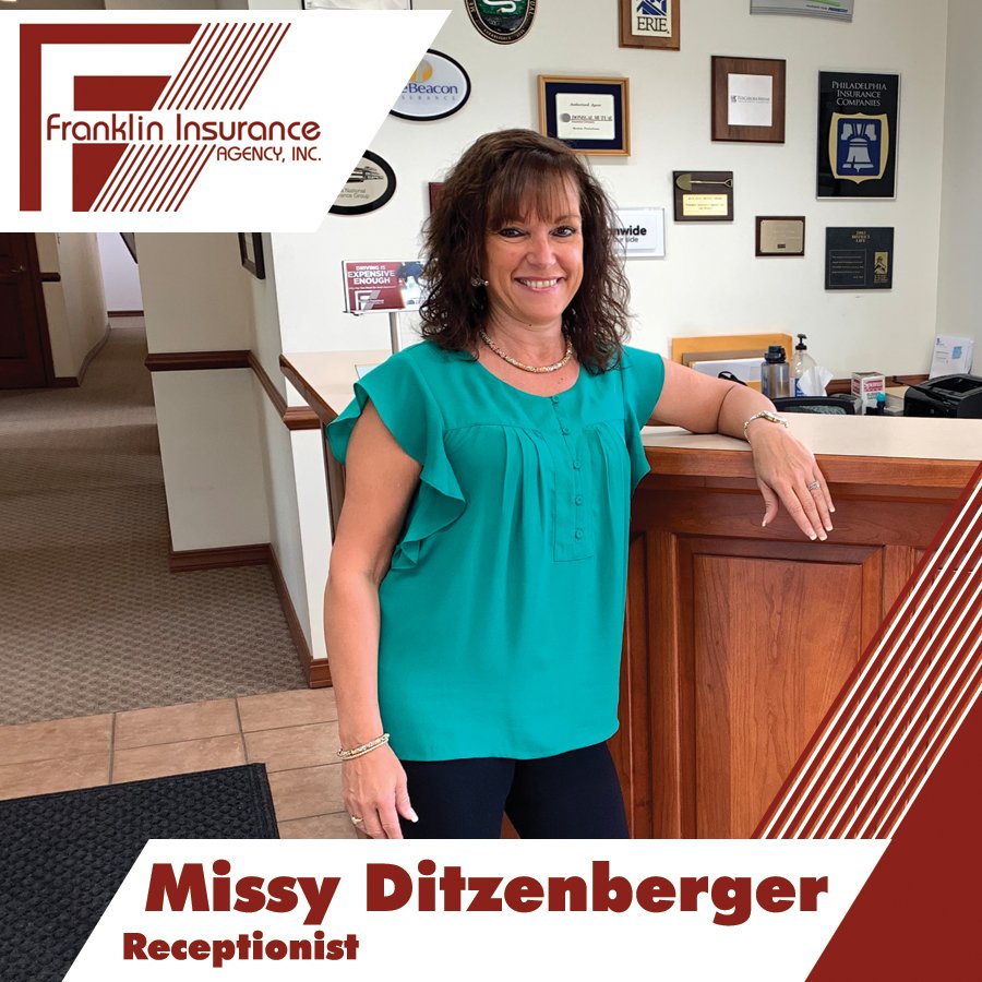 FranklinIns's tweet photo. You will always be greeted with a warm, genuine, heartfelt smile. Missy is the receptionist in our Franklin office located at 104 13th Street, Franklin, Pennsylvania 16323.
(814) 432-4523 or toll free: (800) 346-8714.
https://t.co/pv5MHgH1vP #FranklinInsurance #Insurance https://t.co/ia2AxZUoiz