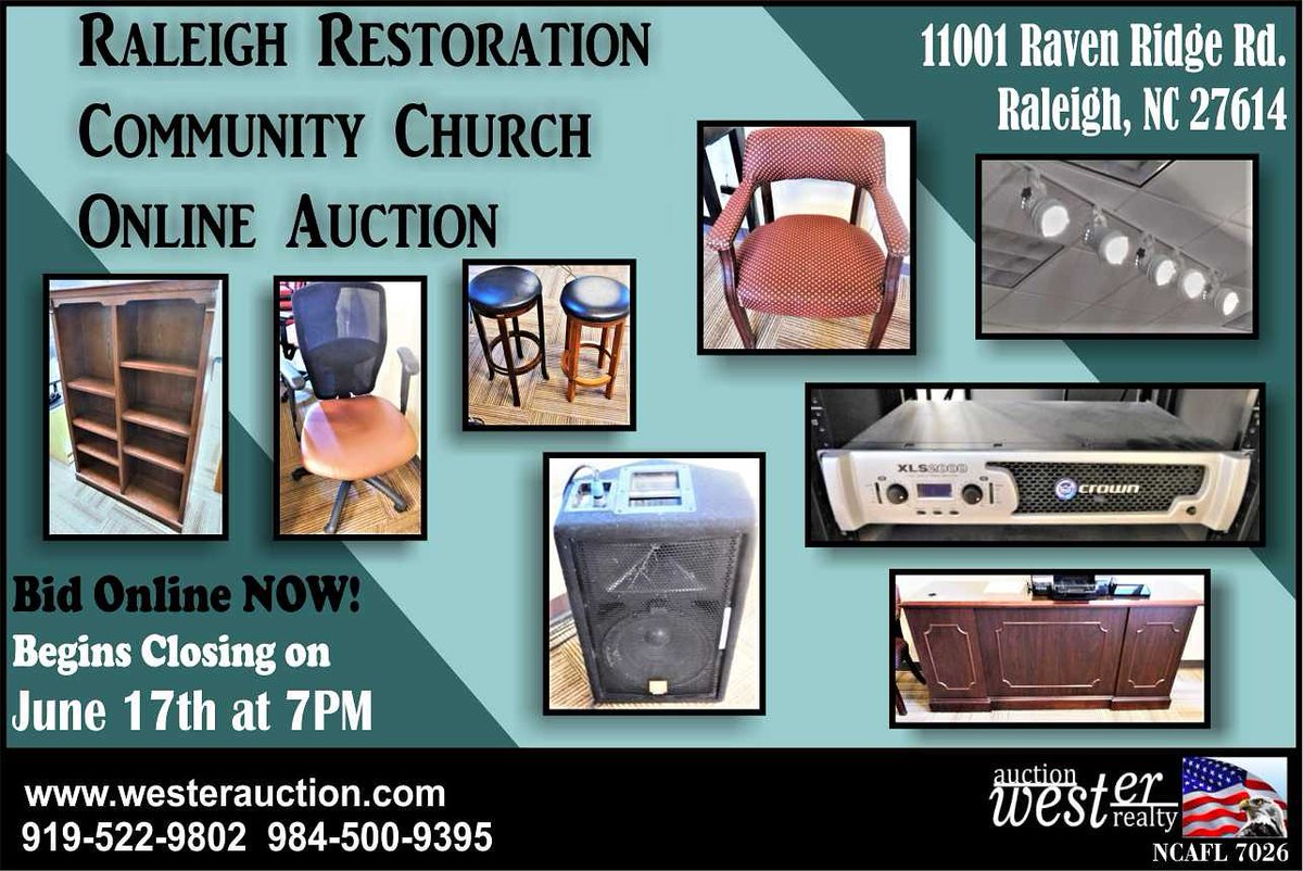 ncauctions's tweet photo. Online Auction ending today beginning at 7PM!
Visit https://t.co/QlyrfRAQYY for details
Or call 919-522-9802
Wester Auction &amp; Realty, Inc.
NCAFL 7026 https://t.co/uwheVGHKku