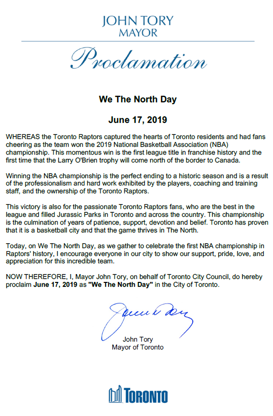 JohnTory's tweet photo. Almost parade time! The whole city is ready to celebrate our @Raptors on #WeTheNorthDay. #WeTheNorth https://t.co/x2f28N3HLc
