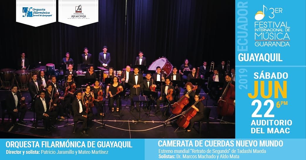 OFJG_ec's tweet photo. Segundo Concierto de Temporada 🎶 
Sábado 22 de Junio
Auditorio del MAAC
18:00
Adhesión $5.00

Suite Ecuatoriana No 2
Segundo Luis Moreno

Solista Cesar Mateo Martinez Reyes (Oboe – Honduras) Interpretará 
Introducción, Tema y Variaciones Op. 2
Para Oboe y Orquesta
J. Hummel https://t.co/bKfExT616R