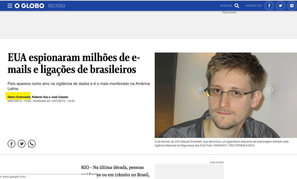 ggreenwald's tweet photo. A nova PSL/Moro estratégia é tentar personalizar a reportagem para mim TIB, a fim de desacreditá-lo usando táticas de demonização. Mas como vai funcionar quando fizermos o que eu fiz com o arquivo de Snowden: reportá-lo com os maiores jornais e revistas? O conteúdo fala por si. https://t.co/UMqz72bfdJ