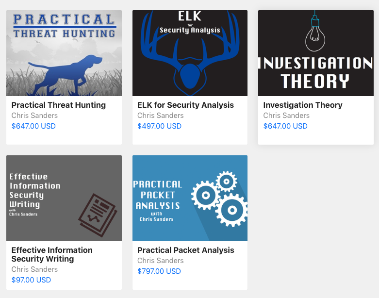 chrissanders88's tweet photo. First, you can win a free seat in any of my @NetworkDefense training classes. That includes my new Practical Threat Hunting class that just launched this year. #RTFRaffle https://t.co/Y7Md2TfrpC