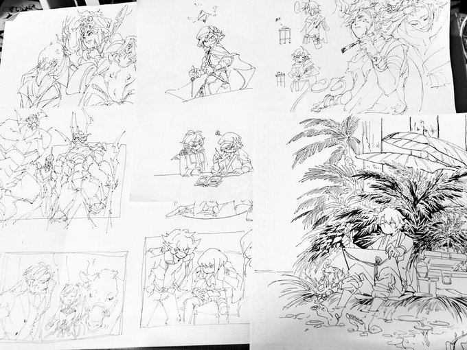 ケチだから1枚にまとめて描いてしまう #線画がアナログのひと 
