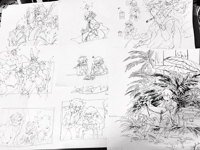 ケチだから1枚にまとめて描いてしまう #線画がアナログのひと 