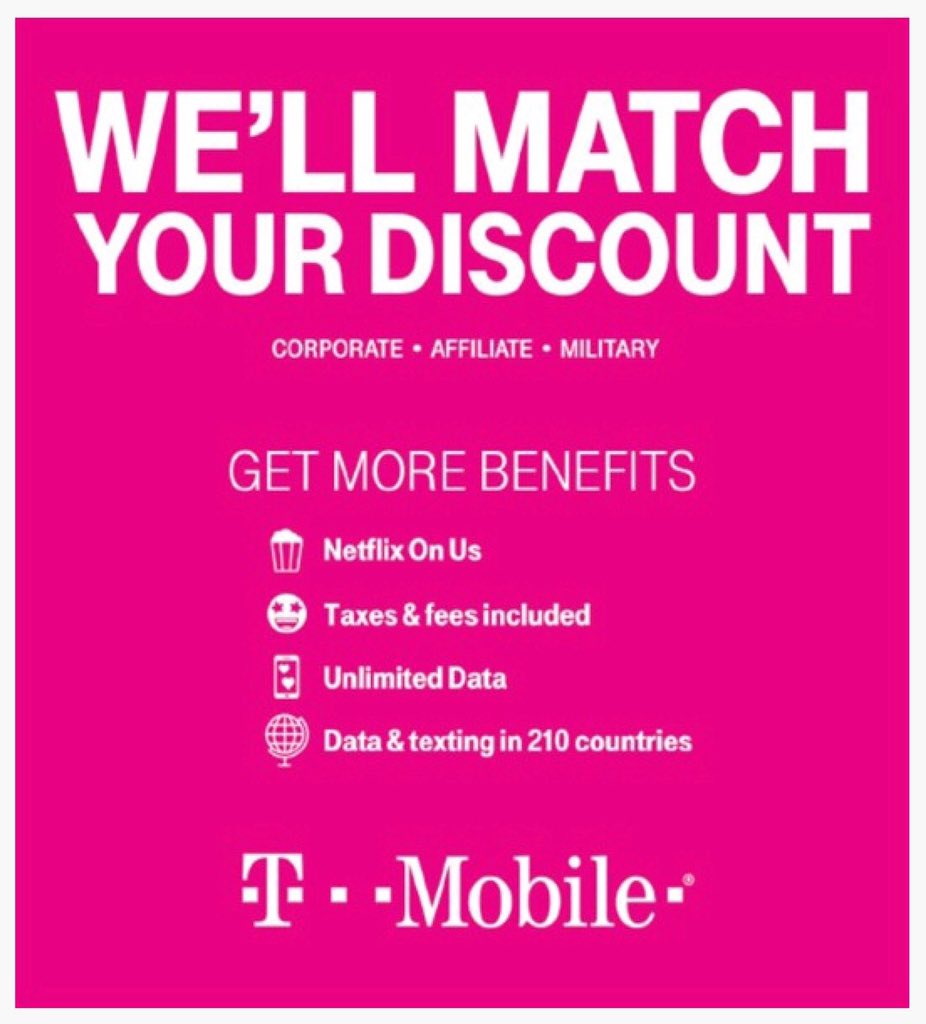 DOrtale1's tweet photo. There’s no better time to join the Un-carrier...it’s time to “Bring Your Own Discount!” @TMobile will now MATCH or even BEAT your current eligible wireless discount when you switch service. Come visit Irene and the awesome team in Villa Park, today!! #MagentaChicago #TMoFun https://t.co/AVrFsdwyl7