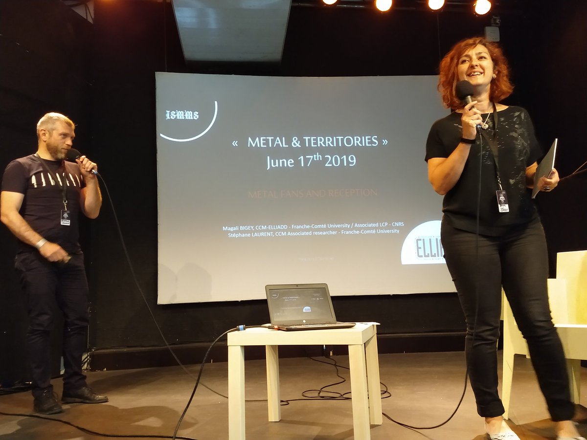 keletkezes's tweet photo. Second paper on the first panel is Migali Bigey and Stéphane Laurent presenting their work on social media metal in France #ISMMS19 https://t.co/nKAqdM3857