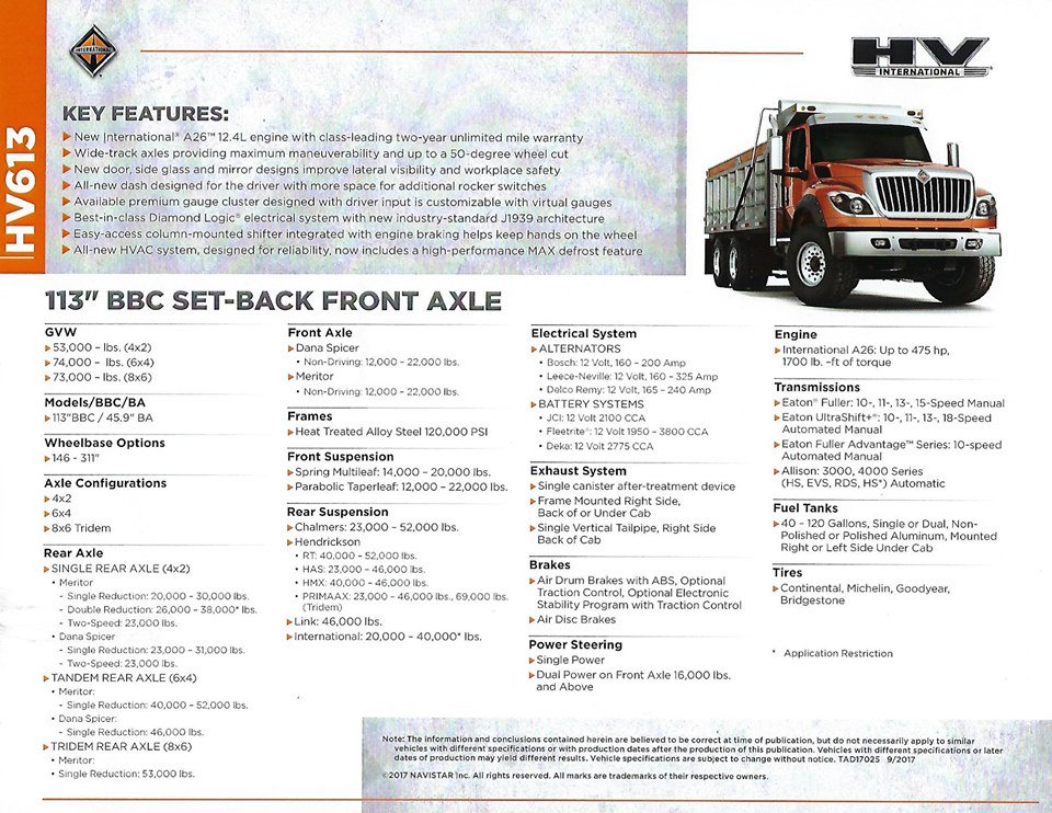 PowellTruck's tweet photo. The #HV613 is built for your toughest jobs! With a set back, wide track front axle for improved maneuverability, the HV613 will keep you and your drivers in #uptime!! Check out the flyer below or give us a call and ask for one our salesman to get more details on this great truck! https://t.co/1pRbhOTtfK