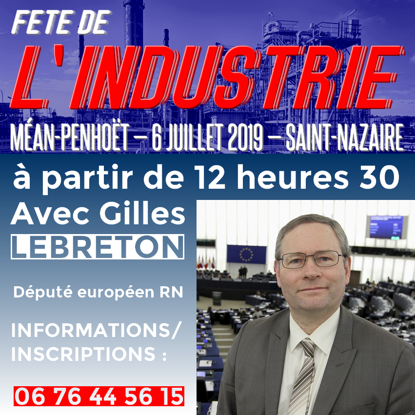 Rnational44's tweet photo. ► ÉVÉNEMENT
La prochaine Fête de l'industrie se tiendra le 6 juillet prochain à Saint-Nazaire, dans le quartier de Méan-Penhoët. Notre invité sera @Gilles_Lebreton, député ID-RN au Parlement européen. Informations et inscriptions au 06 76 44 56 15.
#FN44 #SNBM #Mun44600 https://t.co/WppkBFUdoS