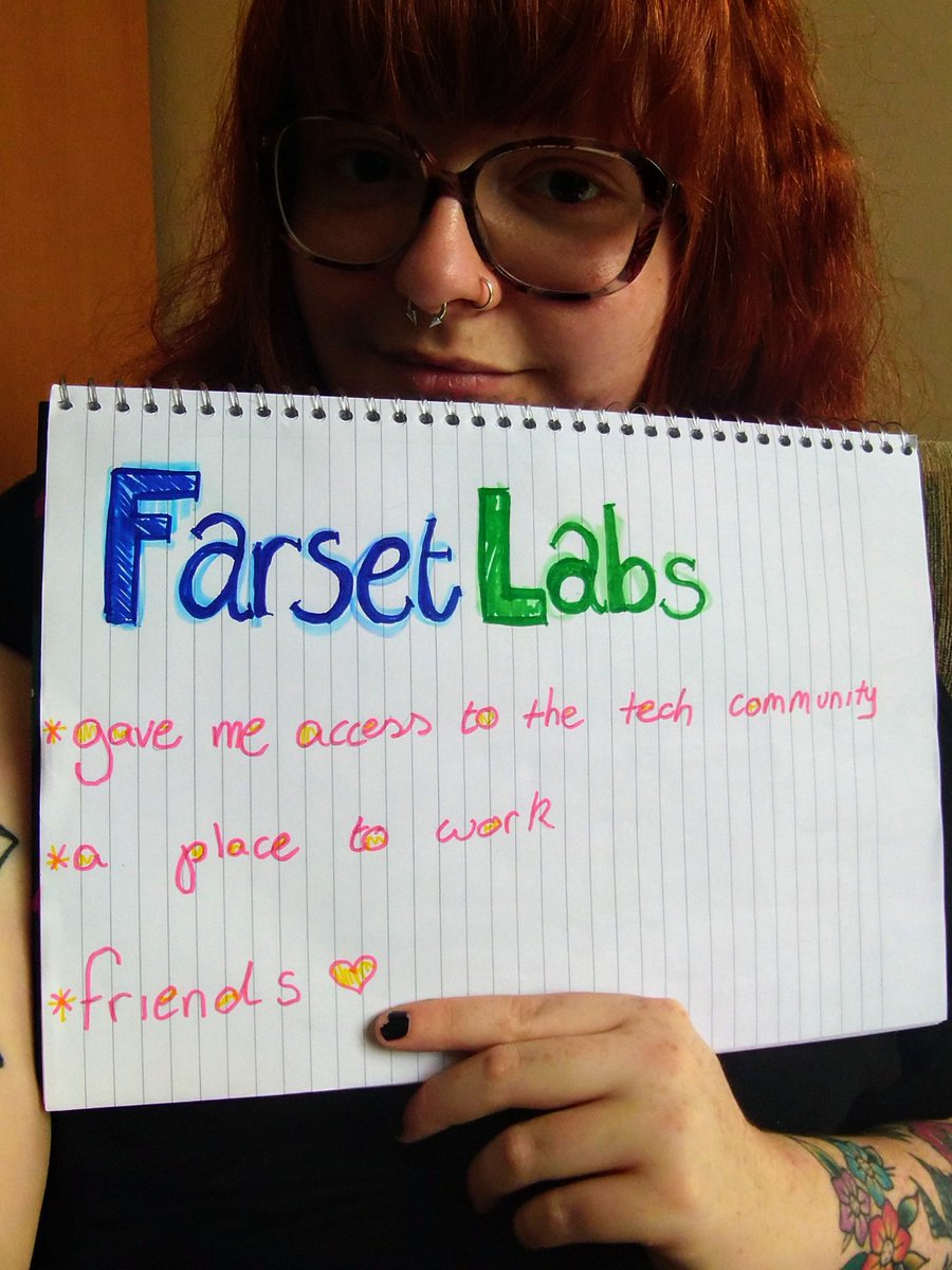 <a href="/awflwafl/">Art</a> <a href="/FarsetLabs/">Farset Labs Hackerspace</a> <a href="/NIDevConf/">NIDC</a> <a href="/CodeCoopNI/">Code Co-op NI</a> <a href="/code4goodNI/">code4goodNI</a> <a href="/FarsetDojo/">Farset Dojo</a> I love <a href="/FarsetLabs/">Farset Labs Hackerspace</a> because of these reasons 🦄 👇

I've made some wonderful friends and have gotten so many opportunities because I hung around and annoyed people (ie, networking) #ILoveSmallCharities #SmallCharitiesWeek #smallcharityweek #Hackerspace