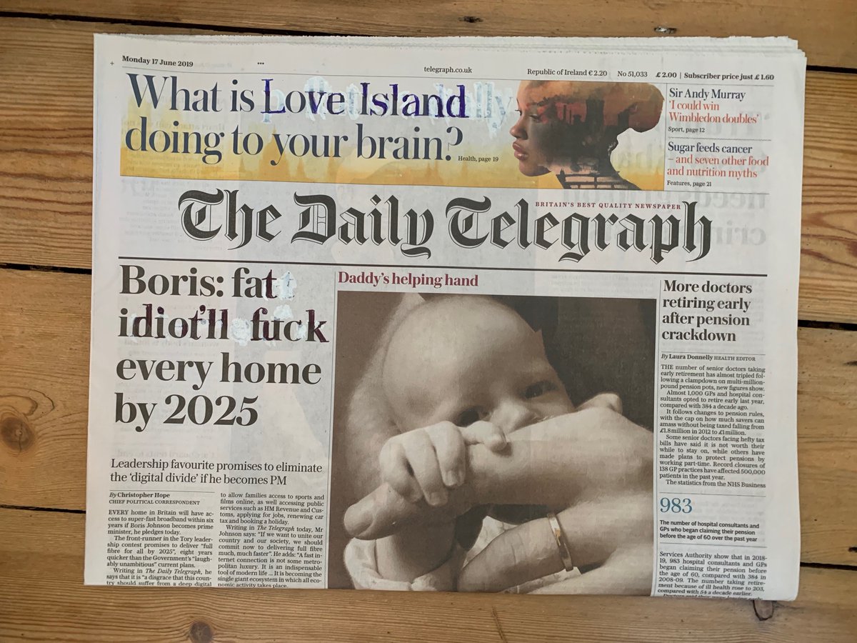 DailyTorygraph's tweet photo. New Daily Torygraph: Johnson lays out his policies. https://t.co/rnNEH9alDF https://t.co/mh0BDqeTby