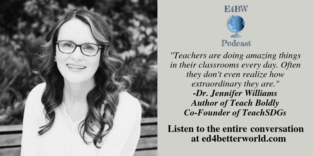 Make sure you listen to this great #podcast episode w/ <a href="/JenWilliamsEdu/">Jennifer Williams</a> before you get to #ISTE19.  Great conversation on how we can use #edtech to help kids do #SocialGood. Her book Teach Boldly, published by @iste is available for pre-order now. 

Listen: ed4betterworld.com