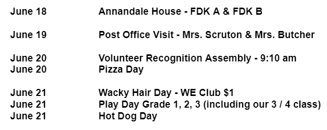 Events at Annandale June 17 - 21/19