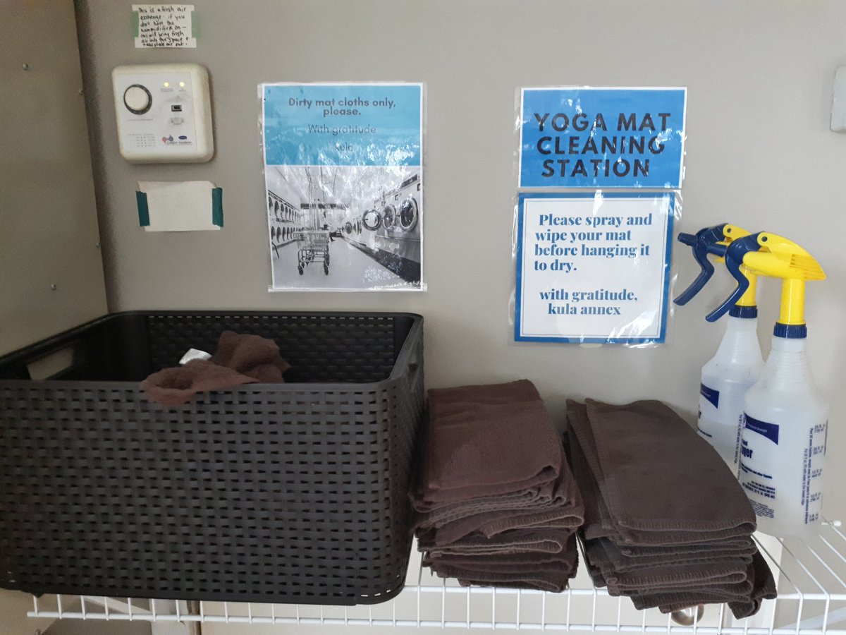 KulaAnnex's tweet photo. Please spray and wipe down your mat. We've got a laundry basket you can throw the cloths into after. Then hang your mats to dry on the racks in the hallway and in the change rooms. 
#toronto #theannex
#torontoyoga #6ix 
https://t.co/NijE20fbef https://t.co/N7qgSaa3l7