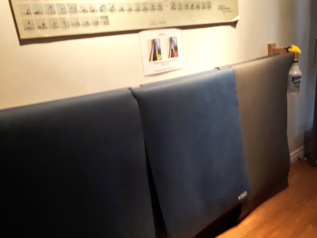 KulaAnnex's tweet photo. Please spray and wipe down your mat. We've got a laundry basket you can throw the cloths into after. Then hang your mats to dry on the racks in the hallway and in the change rooms. 
#toronto #theannex
#torontoyoga #6ix 
https://t.co/NijE20fbef https://t.co/N7qgSaa3l7