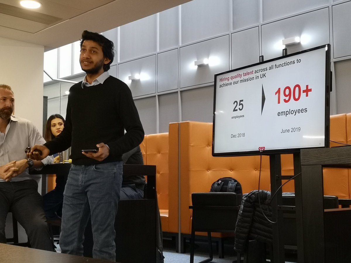 KaypeeLondon's tweet photo. Great to be joined by our inspiring founder @riteshagar and take stock of how quickly OYO UK has grown. From 25 to 190 employees, and from five to 70 hotels in six months. #wow #OYOUK #IndianUnicorn https://t.co/SWwZ63ne9Q