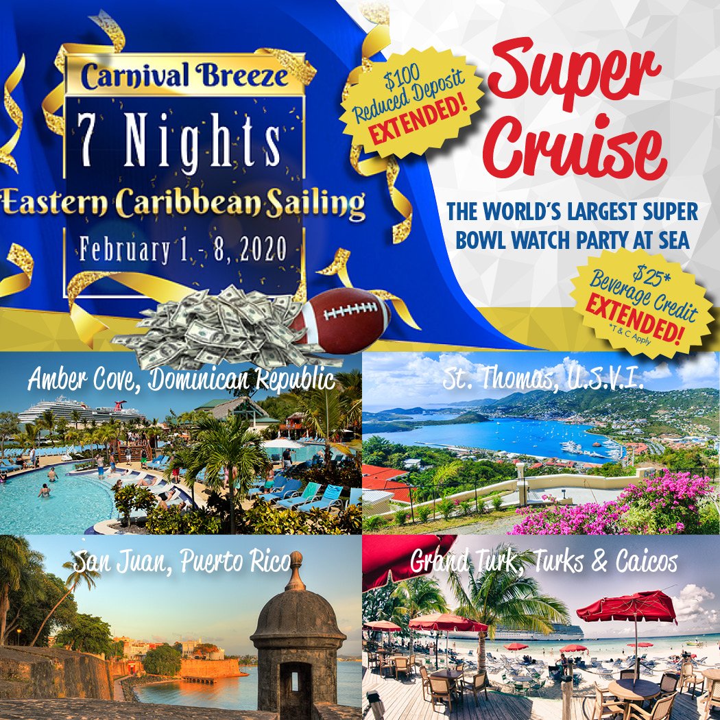 RunWanderer's tweet photo. Sail on the Super Cruise and be a part of the World's Largest Super Bowl Watch Party at Sea! Games, prizes, and exclusive extras all week long. Contact me for more information. https://t.co/zA3fx7ztg9