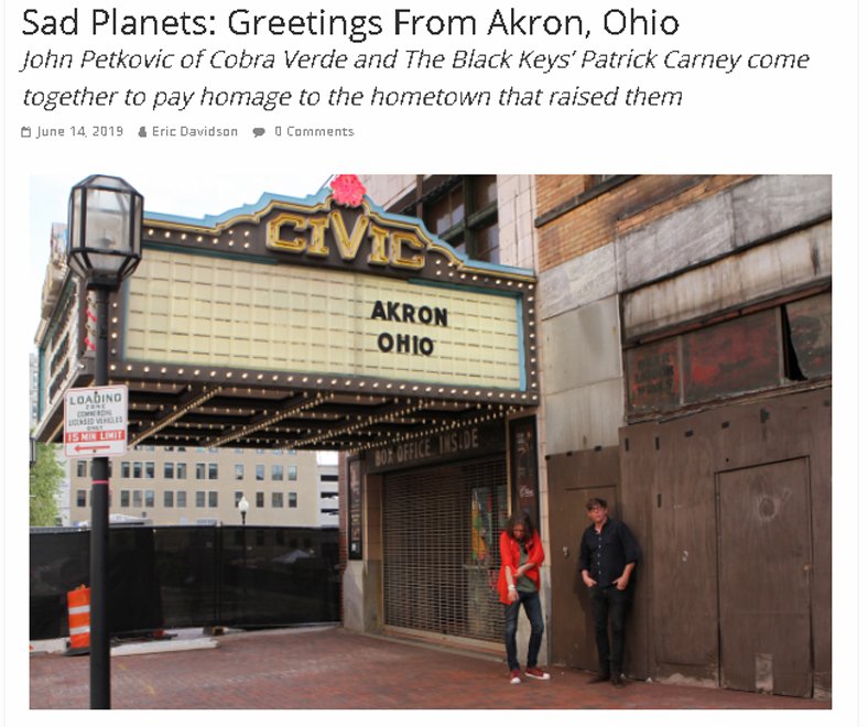 Thank you @LanceForth &amp; <a href="/RockNRollGlobe/">RNR Globe</a> Globe for this great story/interview w/ <a href="/patrickcarney/">Patrick Carney</a> and myself about new Sad Planets album &amp; the role Akron played in making of it. Appreciate!
rockandrollglobe.com/indie-rock/sad…