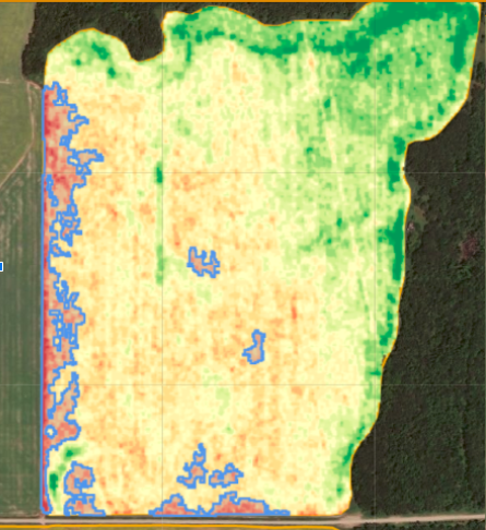 FE_DigitalAg's tweet photo. Do you have concerns of spray drift? Our Imagery suite can help. This Crop Health Change imagery layer notified this Farmer of a stressed area in their field, further investigation proved drift as the cause. Use the tools available to your advantage! #FarmCommand #AgTech https://t.co/kbbCzG6qKa