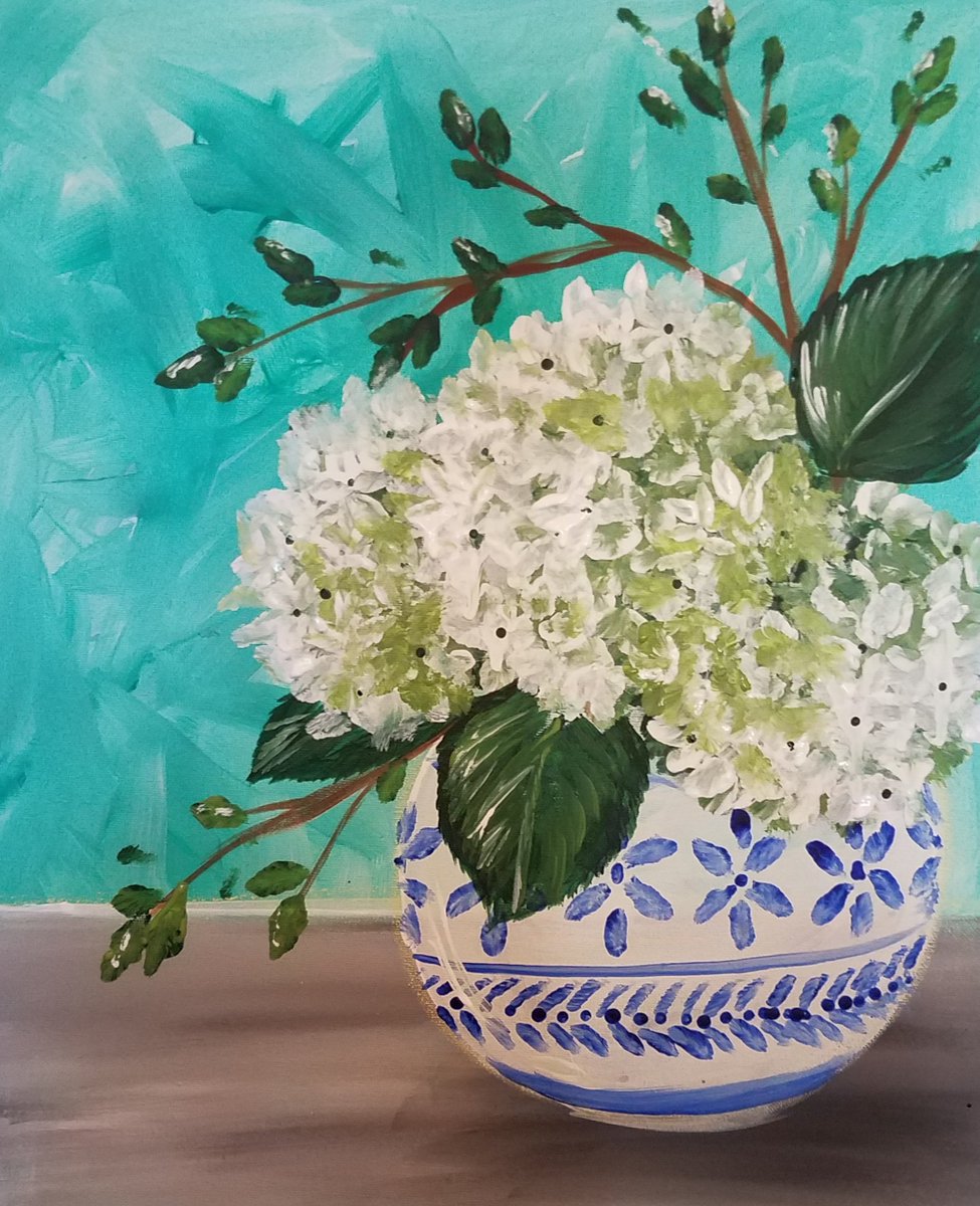 Join us July 20th for an art class with Madeleine Thies! She will teach you how to paint this beautiful piece and have fun doing it! All materials and aprons will be provided. $35 per painter and must be pre-paid. Please RSVP by calling us at (913) 829-3365.