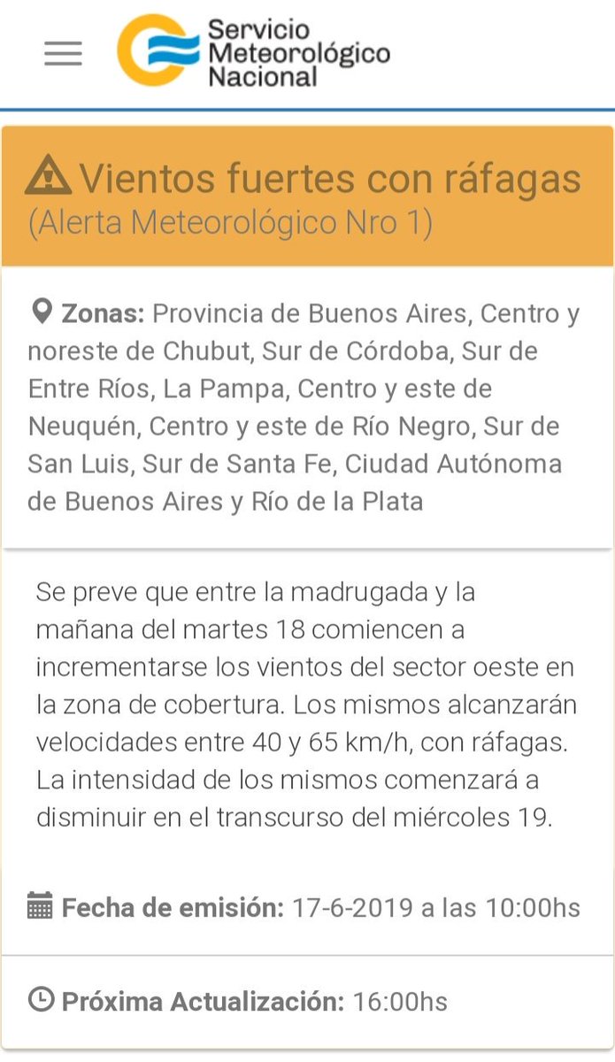 Alertas Metereologicas para Chubut.