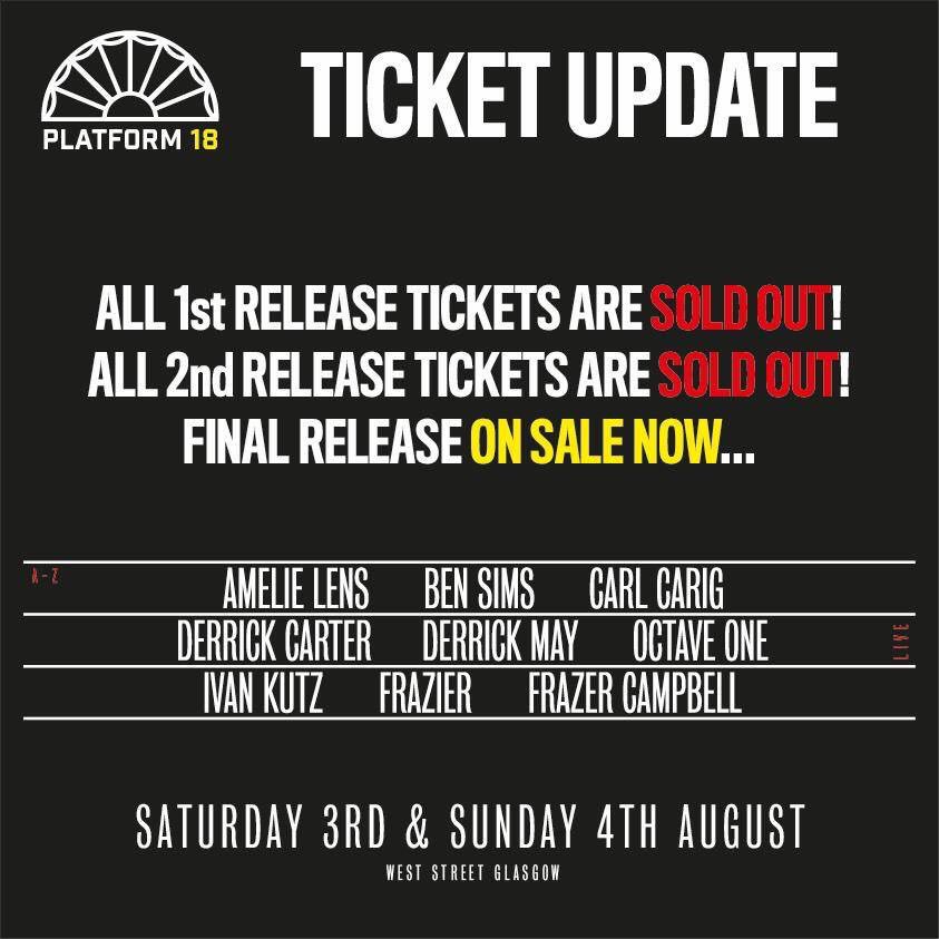 platform_18's tweet image. 🚧🚨🚞This is an important passenger ticket announcement: BOTH 1ST &amp;amp; 2ND RELEASE DAY AND WEEKEND #Platform18StreetFestival TICKETS ARE SOLD OUT!!! FINAL RELEASE ON SALE NOW: bit.ly/DetroitLove18 #Platform18 #Glasgow
