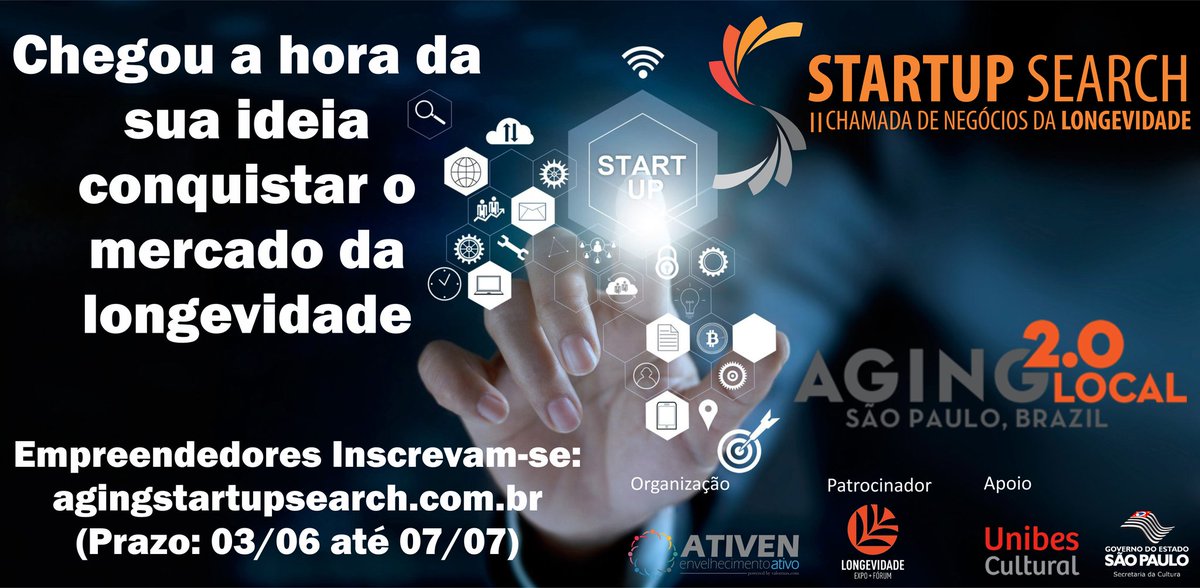 AtivenBrasil's tweet photo. Não deixe sua ideia escondida, conquiste o mercado da Longevidade com o ÚNICO evento do Brasil voltado para as Startups que tenham soluções para o mercado 60+. Acesse agora https://t.co/3Xto8Y63ve https://t.co/K0FjuI7psm