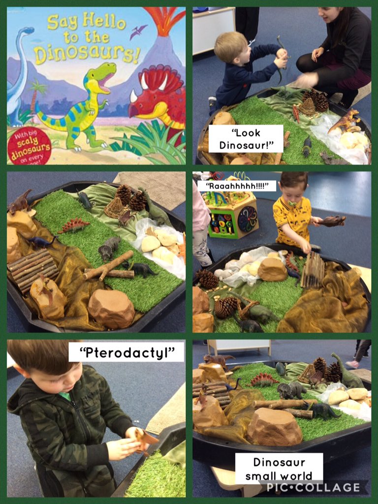 hgprenursery's tweet photo. Following the children’s interests, we are exploring dinosaurs! The book we are reading to support this is “Say hello to the dinosaurs’. The children enjoyed roaring and stomping in Small world today. #UTW #CL #activasaurus #engagingboys @hgprimary @EmmaREMAT @MrsThompson1989 https://t.co/oIg4A0j2lL