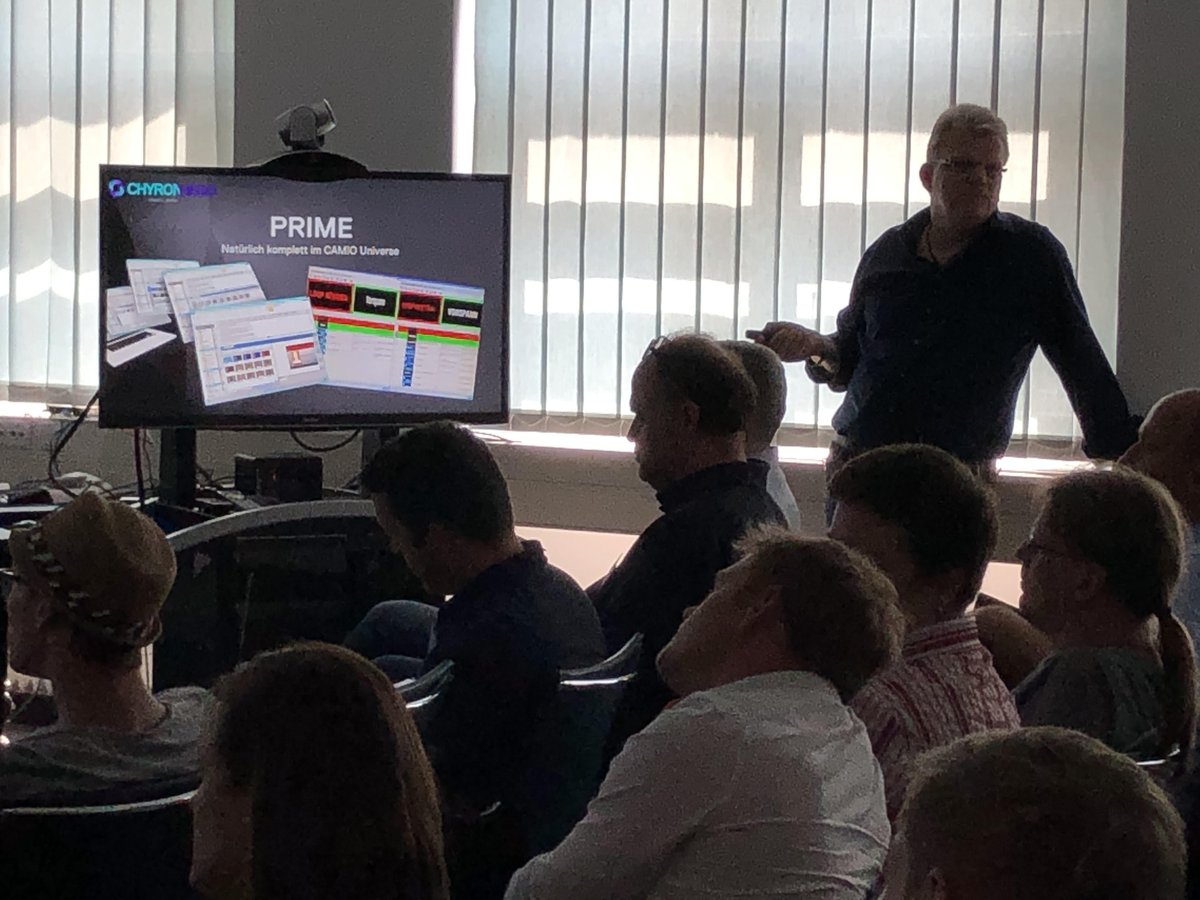 ChyronHego's tweet photo. Day one of our Post-NAB Berlin Open House was a success! Thanks to everyone who joined us for our @NABShow recap. UP NEXT: #LyricX &amp; #PRIMEGraphics Training for day two. 👍 #broadcast #tvgraphics #liveproduction #createmore https://t.co/9iYBFs7Sga