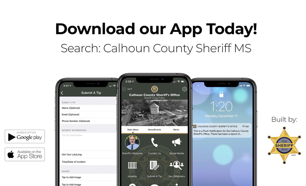 gregpollan's tweet photo. THANKS!! You all helped push us over 2000 downloads for our free #app. If you havenβt downloaded yet, give it a try. #FREE download. #sheriff #CCSO #CalhounCo https://t.co/SimXWgSUCp