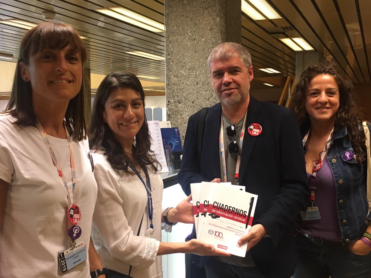 AlejandraORF's tweet photo. 🗓️ Hoy intenso día en #ILC2019 para @CCOO con @UnaiSordo @CrisFaciaben @EBlascoMartin:📌Defendimos caso #Argelia - C87📌Donamos el CS nº 57 a Labordoc - Biblioteca @ilo 📌Participamos en #ILCDemo 📌 Y el texto del nuevo C190 de @ilo sobre violencia se aprobó preliminarmente. https://t.co/AvHbcpqDh0