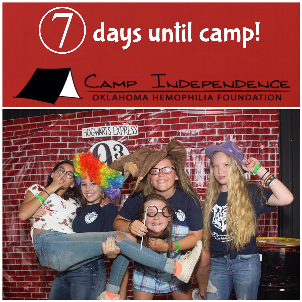 🏕7 days until Camp Independence! ❤️
What are you looking forward to the most? 
#CampIndependenceOHF
#OklahomaHemophiliaFoundation
#BleedingDisorders
#Hemophilia
#VonWillebrands 
#FactorDeficiency
#Oklahoma
#OKHemophilia
