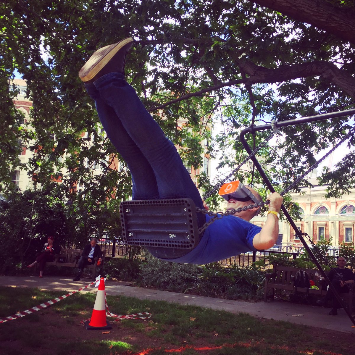 studiogogo's tweet photo. Testing testing - #studiogogo founder @ProfBWalker checking the Volo VR swing at Rotunda Garden #FantasticFeats @visitthecity #LFA2019 #virtualreality https://t.co/FBcZXHxYbZ
