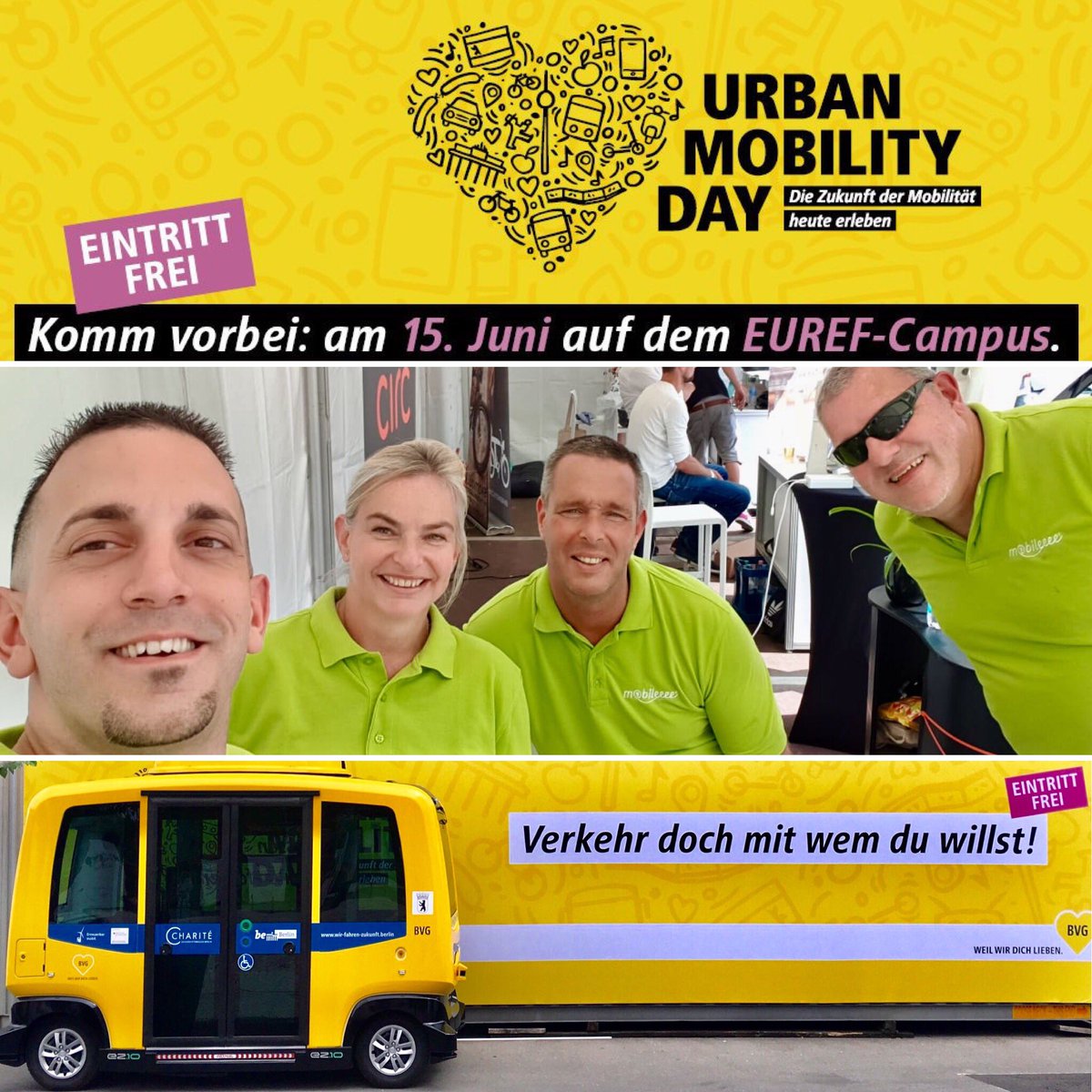 mobileeee_fra's tweet photo. Am Samstag stand die Hauptstadt ganz im Zeichen der #Mobilitätswende. Während auf dem #UrbanMobilityDay auf dem #EurefCampus die #BVG neue Konzepte wie #Jelbi vorstellte, stellte die #eMobilityParade2019 mit über 700 teilnehmenden E-Fahrzeugen einen neuen Weltrekord auf! https://t.co/emwiGy8C8E