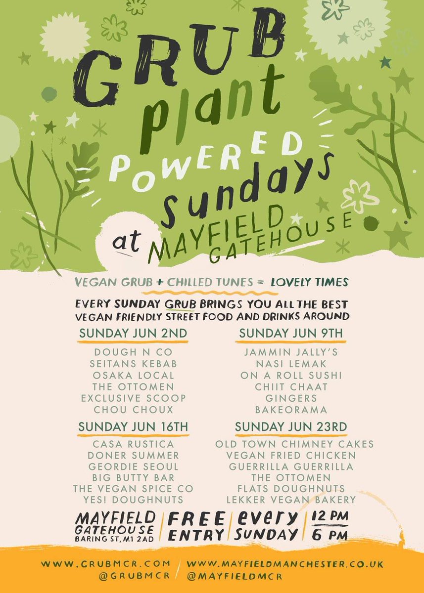 #PlantPoweredSundays THIS SUNDAY / 
Ft. <a href="/oldtownchimney/">Old Town Chimney Cakes Bakery</a> 
<a href="/eat/">eat</a>
Guerrilla Guerrilla
<a href="/The_Ottomen/">The Ottö-Men</a> 
<a href="/lekkerveganbak3/">Lekker Vegan Bakery</a> 
<a href="/flatsdoughnuts/">flatsdoughnuts</a> / 
Full details here...
facebook.com/events/3689659…