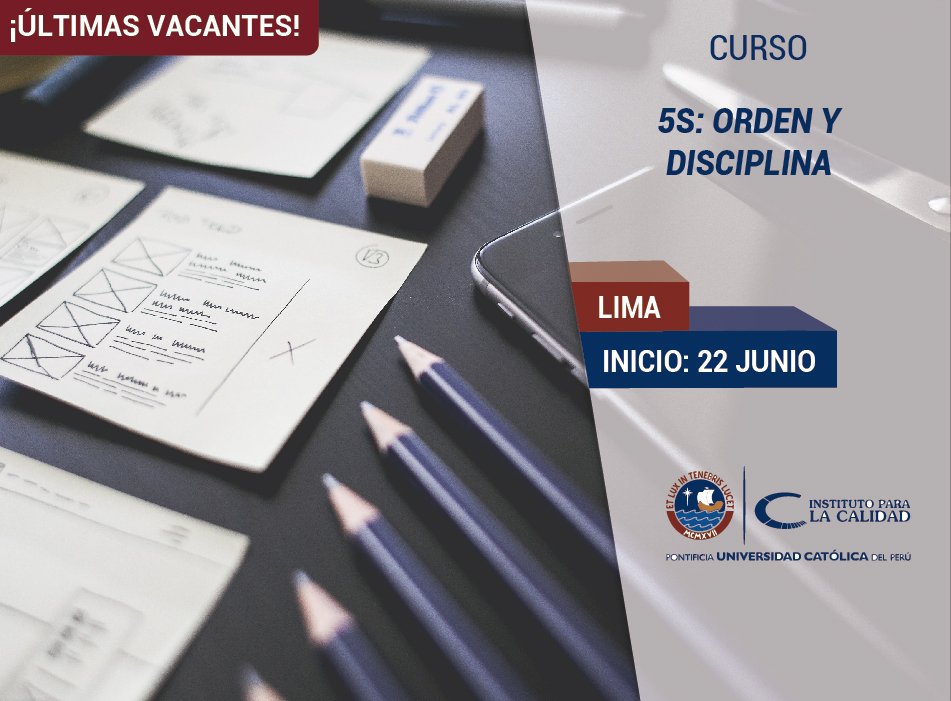 CalidadPUCP's tweet photo. Sé un profesional capaz de identificar los elementos necesarios para la implementación exitosa de la herramienta 5S y la gestión visual en una organización. Más información aquí ►https://t.co/odwrcE3Pci https://t.co/uv7Wlq5GyF