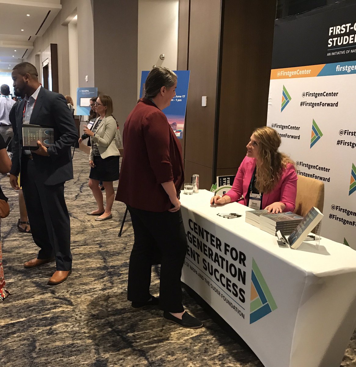 FirstgenForward's tweet photo. Did you get your Straddling Class in the Academy book signed by co-author Dr. @SonjaArdoin? It continues to 1:00 pm beside the bookstore, on your way to the Peninsula/Canaveral rooms! #FGSS19 #SSHE19 #FirstgenForward https://t.co/EF89KVt8J7
