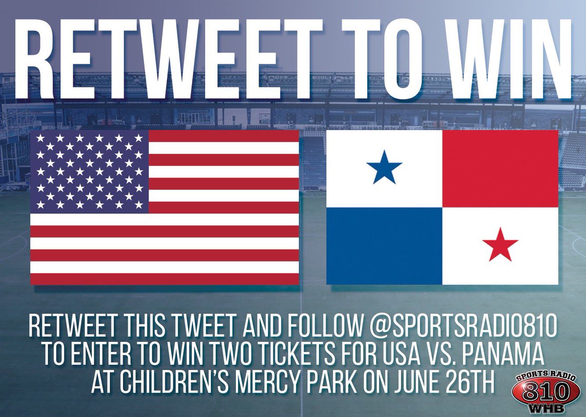 💥⚽ GIVEAWAY ALERT! ⚽💥
Retweet this tweet and follow <a href="/SportsRadio810/">Sports Radio 810 WHB</a> to enter to win two tickets to see the <a href="/USMNT/">U.S. Soccer Men's National Team</a> take on Panama next Wednesday! Winners will be chosen Friday!
#USAvPAN