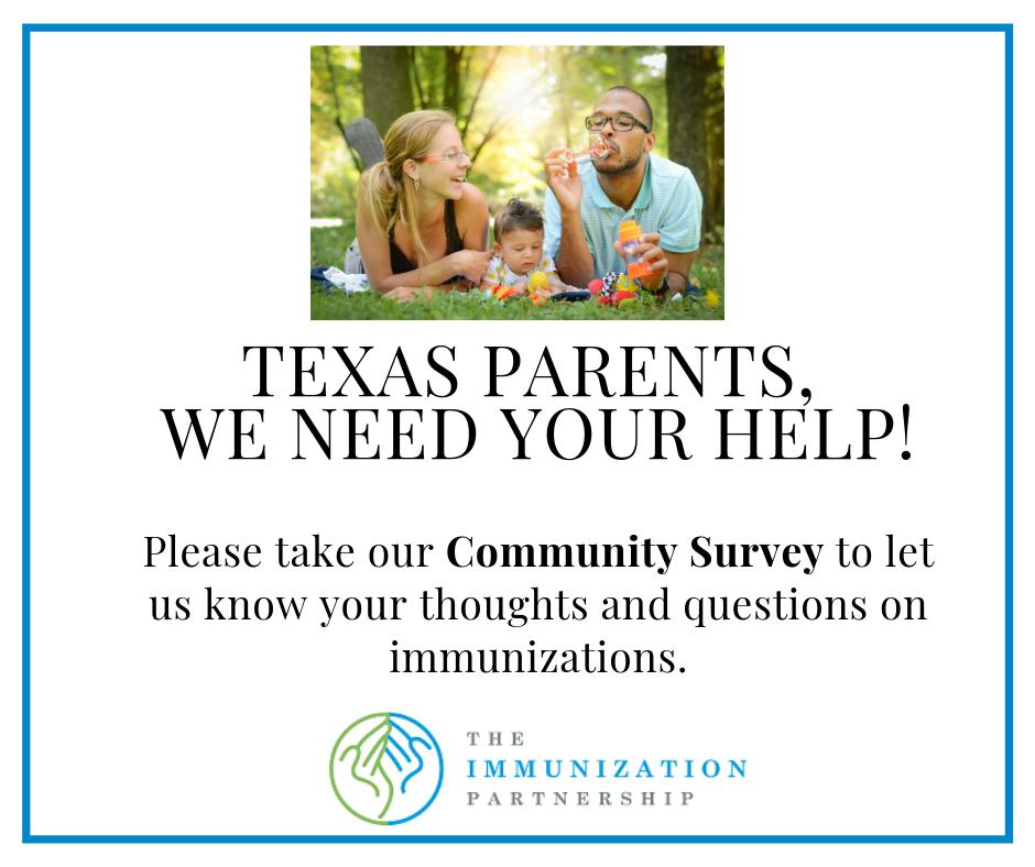 Immunize_USA's tweet photo. Texas parents, we need your help! Please take a few minutes out of your day to take our Community Survey. Your participation in this survey helps us protect the community from vaccine-preventable diseases. https://t.co/MdP7lL13Rs https://t.co/MwpU3dWUH2