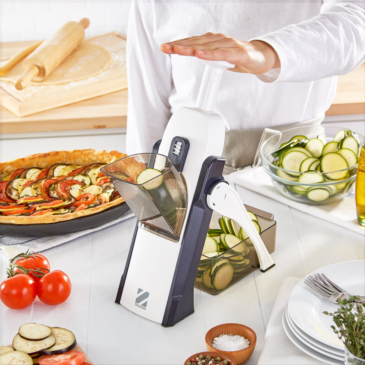 gzchef's tweet image. I am bringing you a brand new #ProForHome Safe Slice Mandoline to @QVC this Sunday, June 23rd! 30 different cuts, one device, makes prep work a breeze! You know me, of course my favorite part is easy clean up! Run it under the sink and boom - you&apos;re good to go!