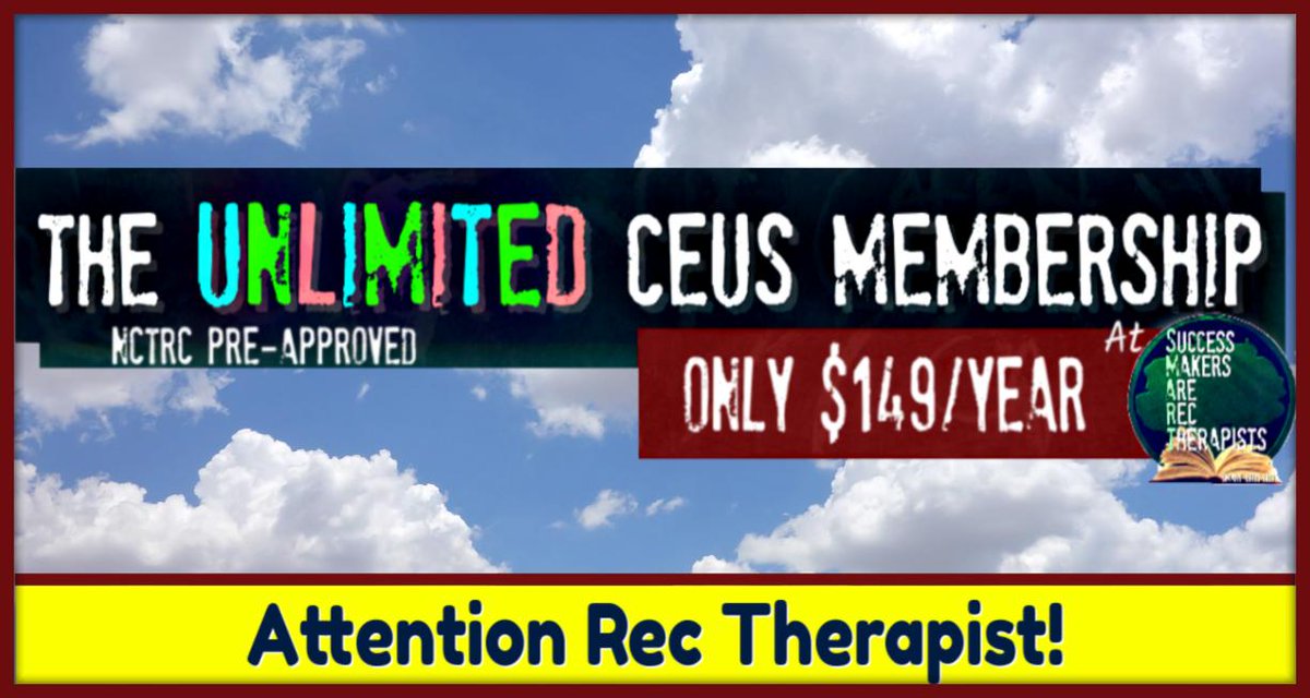 Attention Rec Therapists: Unlimited NCTRC Pre-Approved CEUs for just $149/year! Sign up now by following this link: smartceushub.com #recreationalthearpy #recreationtherapy #therapeuticrecreation #recreationaltherapist #Recreationtherapist #continuingeducation #NCTRC #ATRA