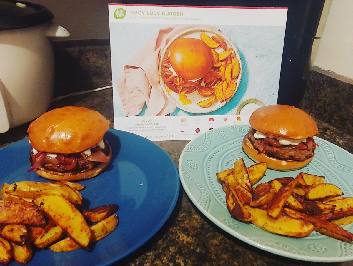 ItsLaniBear's tweet photo. Last night's dinner - very interesting recipe - Juicy Lucy burgers they had me making cheese stuffed burger patties?!! @HelloFresh https://t.co/b4rRhxVf63