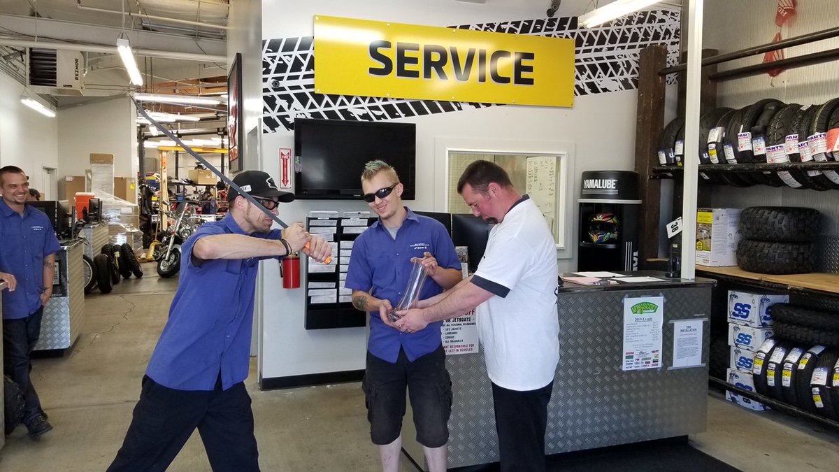bmotorcycles's tweet photo. As promised, last year's Lanphere Clean House Award winner, Matt Tierney of Beaverton Kia, delivered our trophy, while dawning the "Lanphere Safety Walk of Shame" shirt. Thanks for being a good sport, Matt. 😂 And congratulations, Service Team! You guys earned it! ✊😆🏆 https://t.co/2tirqYygyq