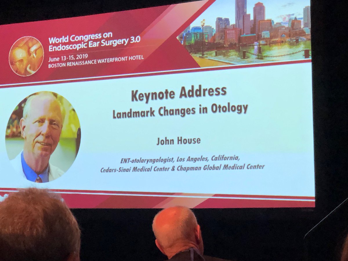 HouseInstitute's tweet photo. Dr. John House took the stage as the Keynote speaker at the World Congress on Endoscopic Ear Surgery 3.0 in Boston June 13-15, 2019
#HEI #HEC #HouseEar #HouseClinic #topdoc #topdoctor #surgeon #medical #research #pioneer #otology #otolaryngology #endoscopic #ears #earsurgery https://t.co/4N11E0gCLM