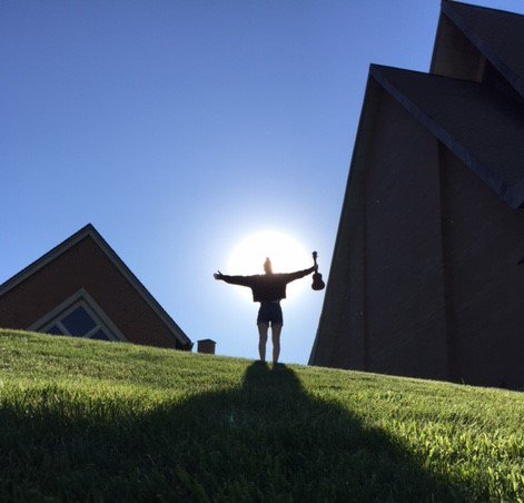SuzyPalmieri's tweet photo. Grace's friend Claire took this photo of her outside of our church on Friday. They'd just come from choir practice. It is miraculous to me. St. Ambrose Parish for the win. @rlturnerii #blessingseverywherewelook https://t.co/nKuHFOzAZy