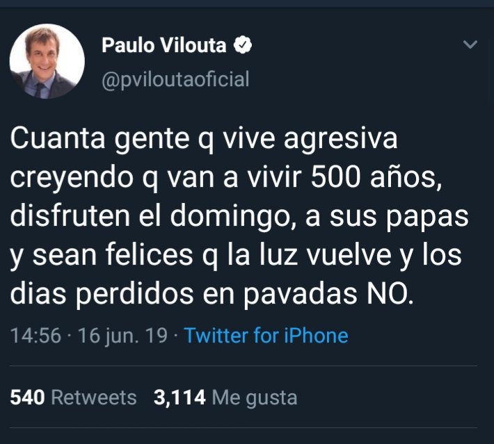 Hay quiénes no pudimos disfrutar del Domingo Pablo. Sobre todos, quienes tenemos un hijo conectado a un respirador para poder vivir. Q pueda entrar en paro x falta de luz creeme q no es una pavada. Ojalá podamos tomar conciencia más allá de ideologías. Lo q pasó ayer fue GRAVE.