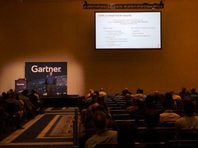 symantec's tweet photo. Symantec's Andrew Gardner discusses cyber security #AI and #ML at #GartnerSEC 2019 today. https://t.co/4aYi4Mib2n