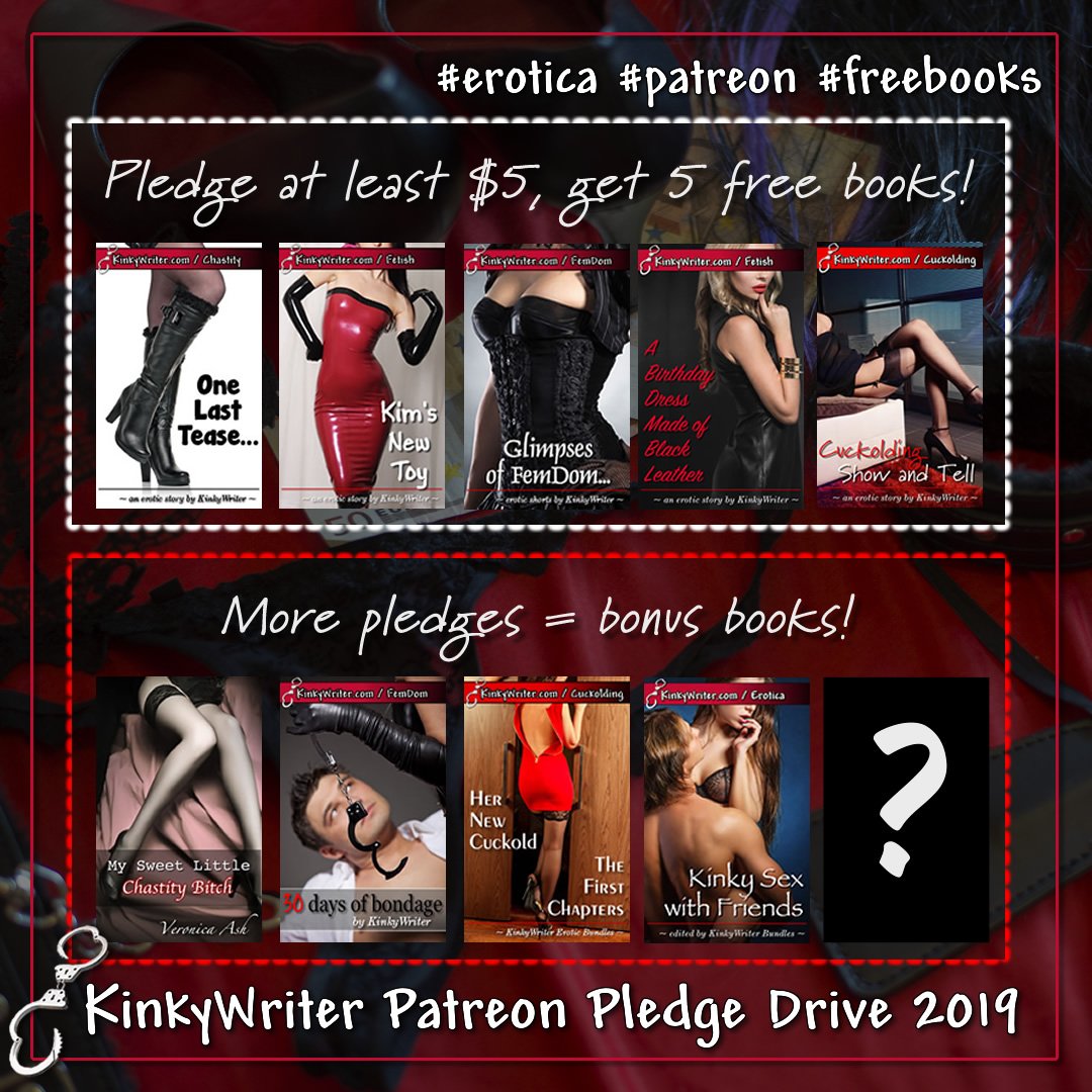 bibrary's tweet photo. Have you joined the @kinky_writer Summer 2019 #Patreon Pledge Drive? $5 gets you at least 5 #freebooks , with bonus books as more people pledge!
From #balletboots to #teaseanddenial & #analplay to #voyeurism, find your #fetish and #supportkink #erotica
https://t.co/ZHpwKE12aA https://t.co/RAnCawYGmn