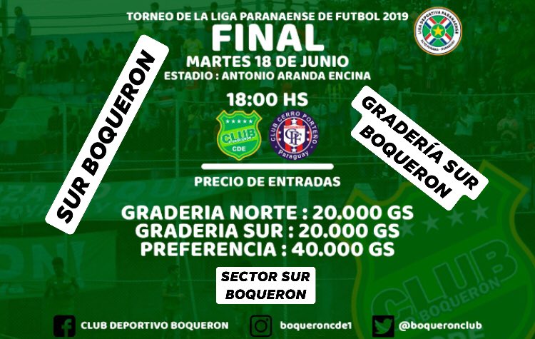 BoqueronClub's tweet photo. PRECIOS DE LAS ENTRADAS. 
GRADERÍA SUR (BOQ) 20.000 GS
GRADERÍA NORTE (CCP) 20.000 GS
PREFERENCIA 40.000 GS

#VamosXelHexa https://t.co/qWhRTdVqkp